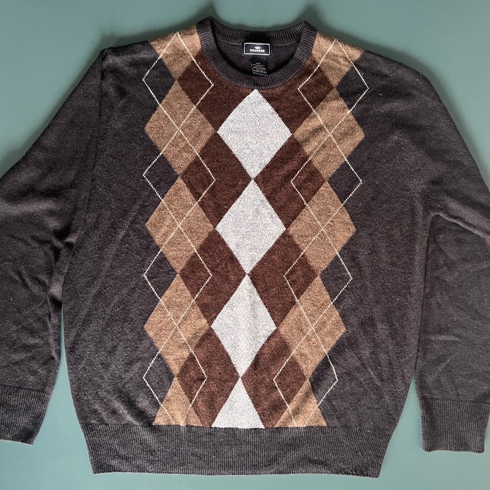 Dockers Crewneck Argyle Sweater Brown and Gray